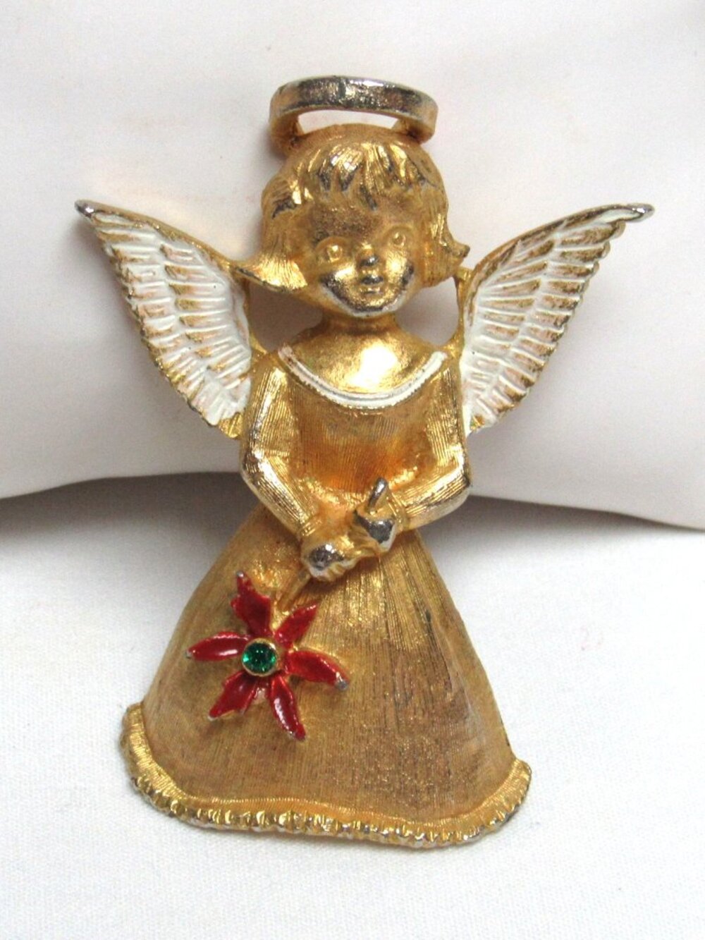 Vintage ANGEL Girl CHRISTMAS PIN Brooch Gerry's? Gold tone Enameled Poinsetta